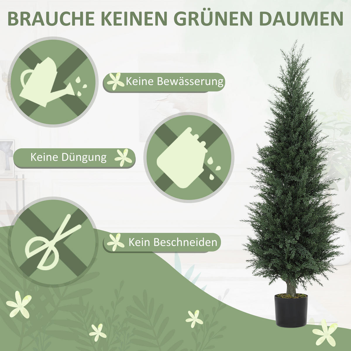 KÜNSTLICHE-PFLANZE mit UV-Schutz, Grün - Grün, Kunststoff (120cm) - HOMCOM