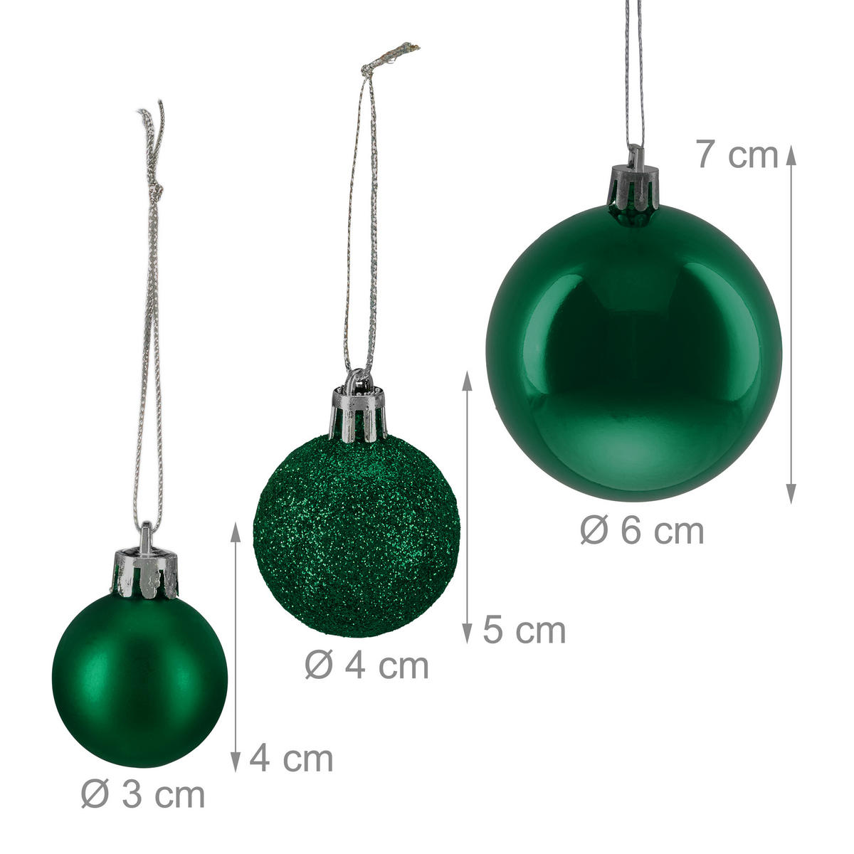 76XWEIHNACHTSKUGELN - Dunkelgrün, Kunststoff (6/7/6cm) - Relaxdays