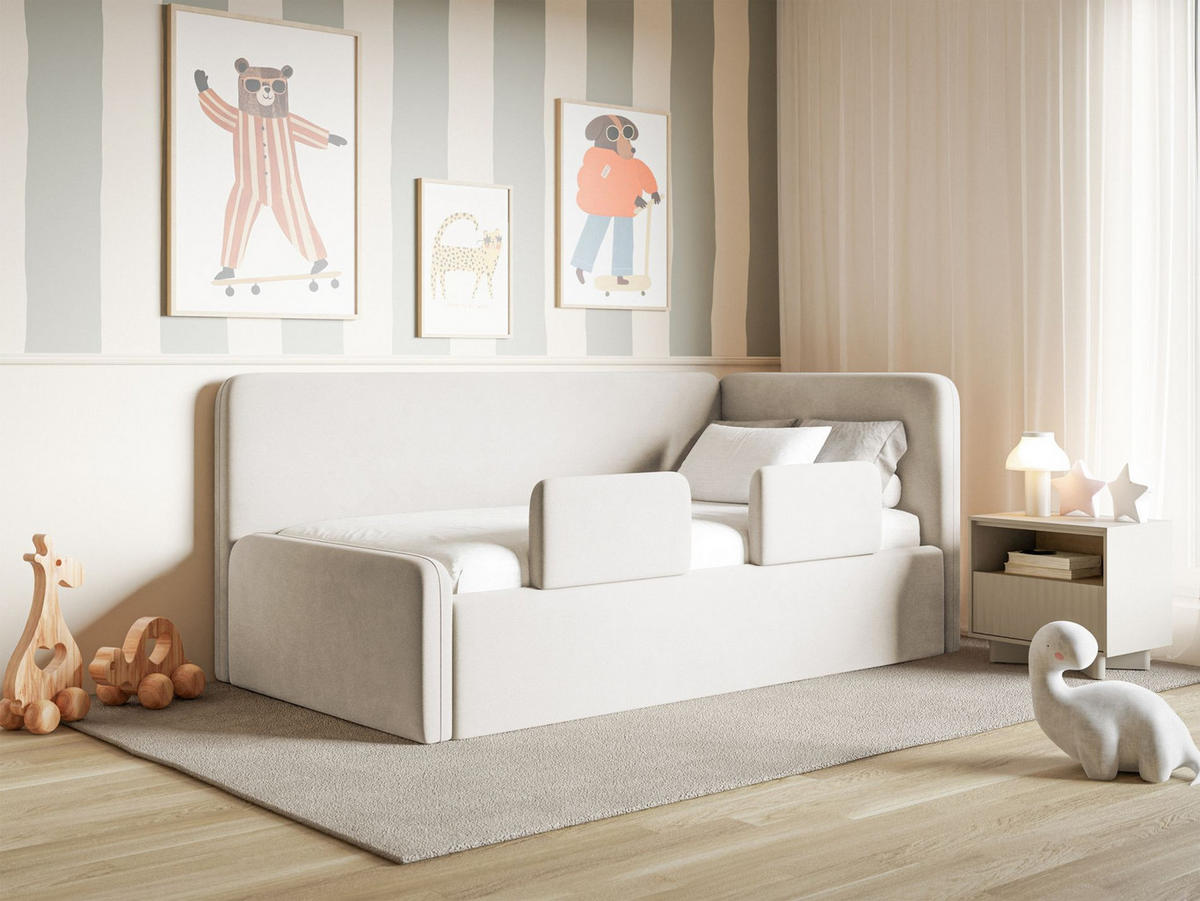KINDERBETT Fanko Samt Hellbeige 90x200 cm - Ecru/Schwarz, Kunststoff/Textil (90/200cm) - Selsey