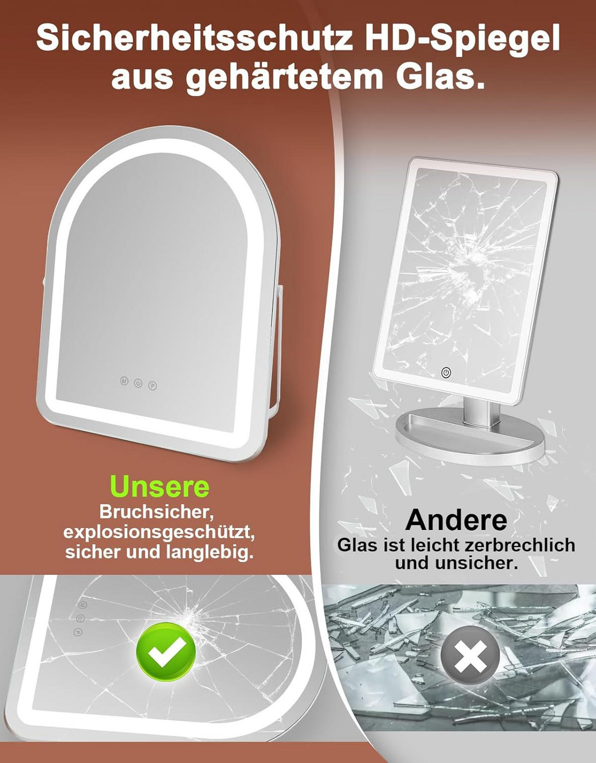 LED Schminkspiegel 3/35/45cm - Weiß, Glas (3/45/35cm) - Nettlife