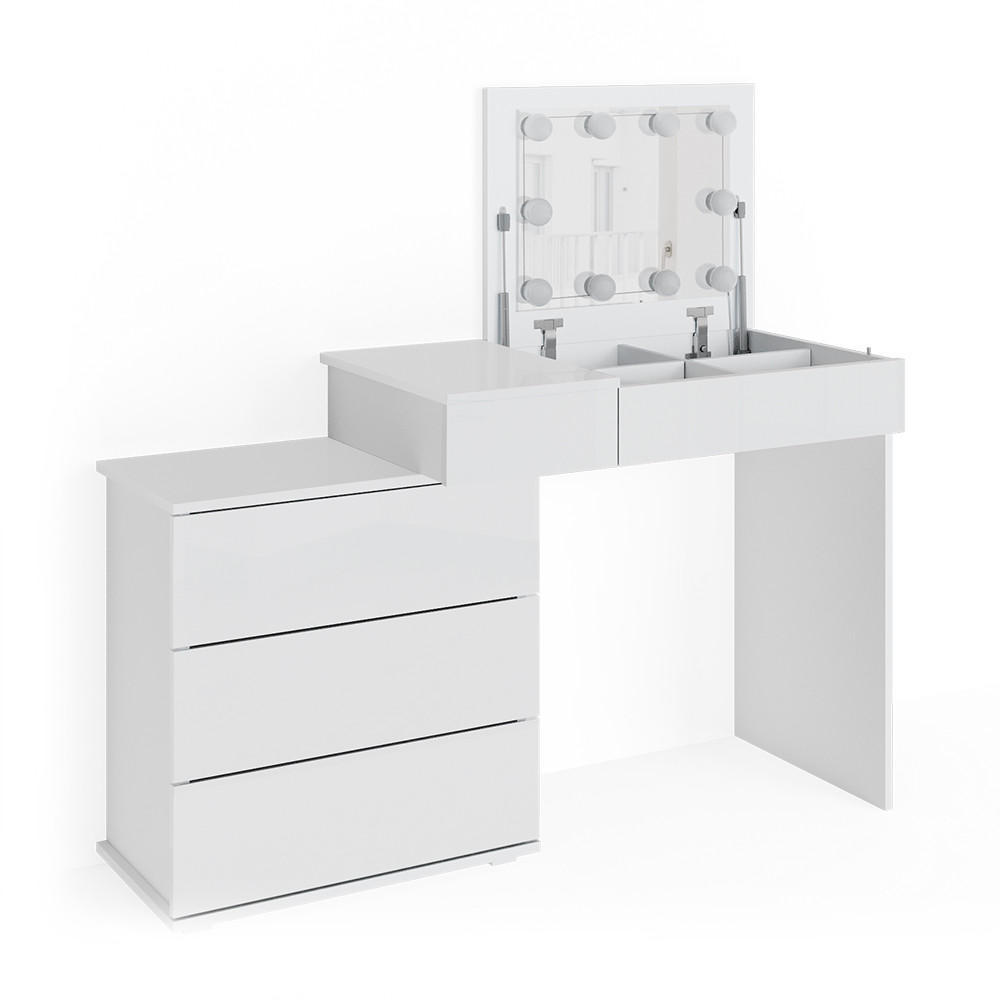 SCHMINKTISCH Lotos Weiß 117.4 cm mit LED Beleuchtung - Weiß, Holzwerkstoff (117.4/78/45cm) - Vicco