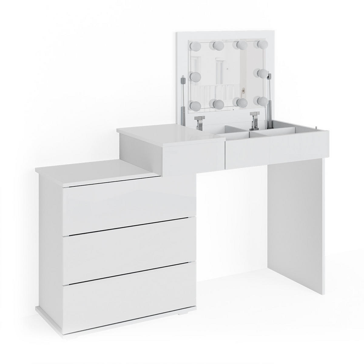 SCHMINKTISCH Lotos Weiß 117.4 cm mit LED Beleuchtung - Weiß, Holzwerkstoff (117.4/78/45cm) - Vicco