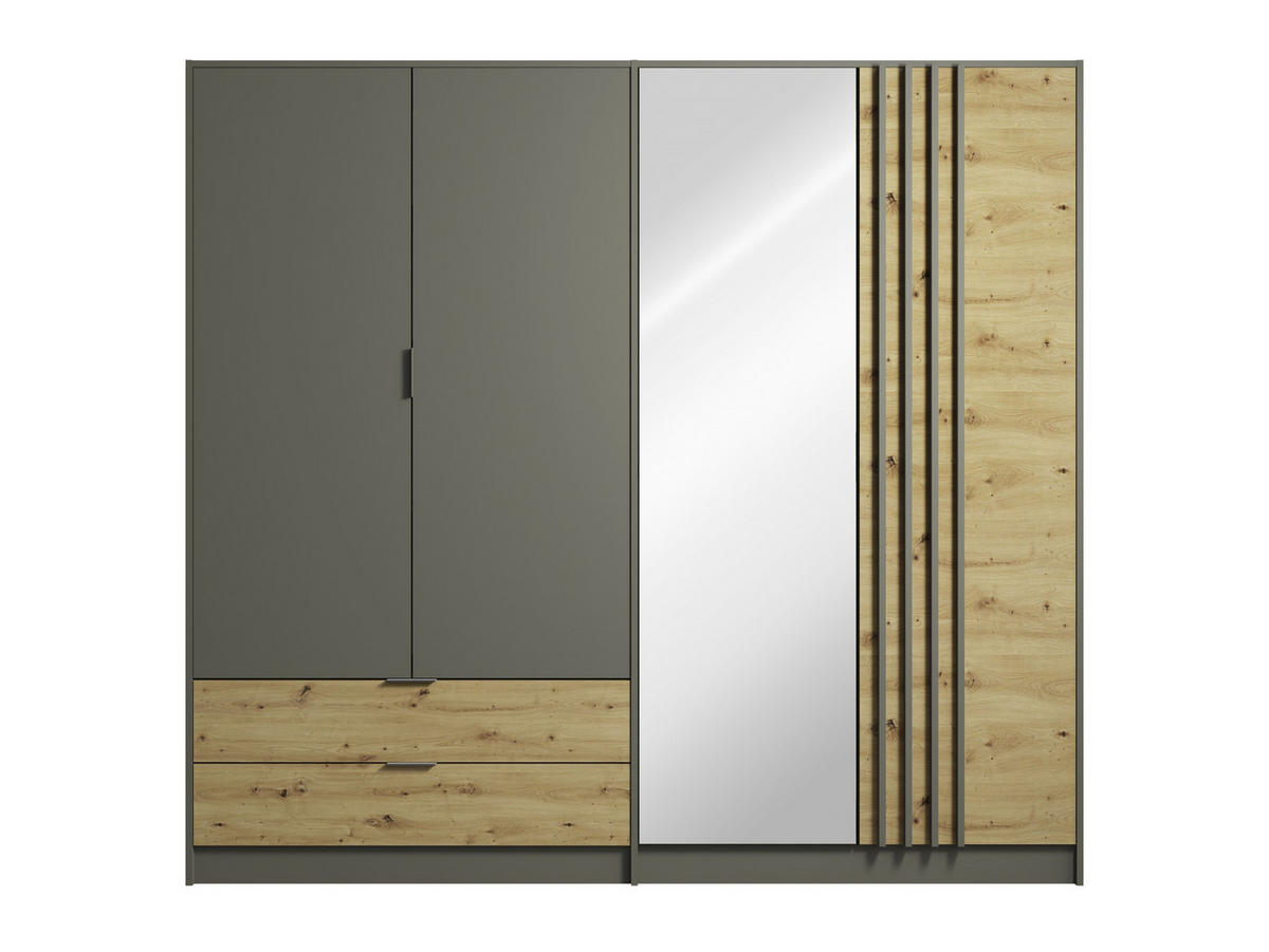 KLEIDERSCHRANK Graphit, Eiche Artisan 220/203/55 - Eiche Artisan, Holzwerkstoff (220/203/55cm) - RAUMHIRSCH FURNITURE