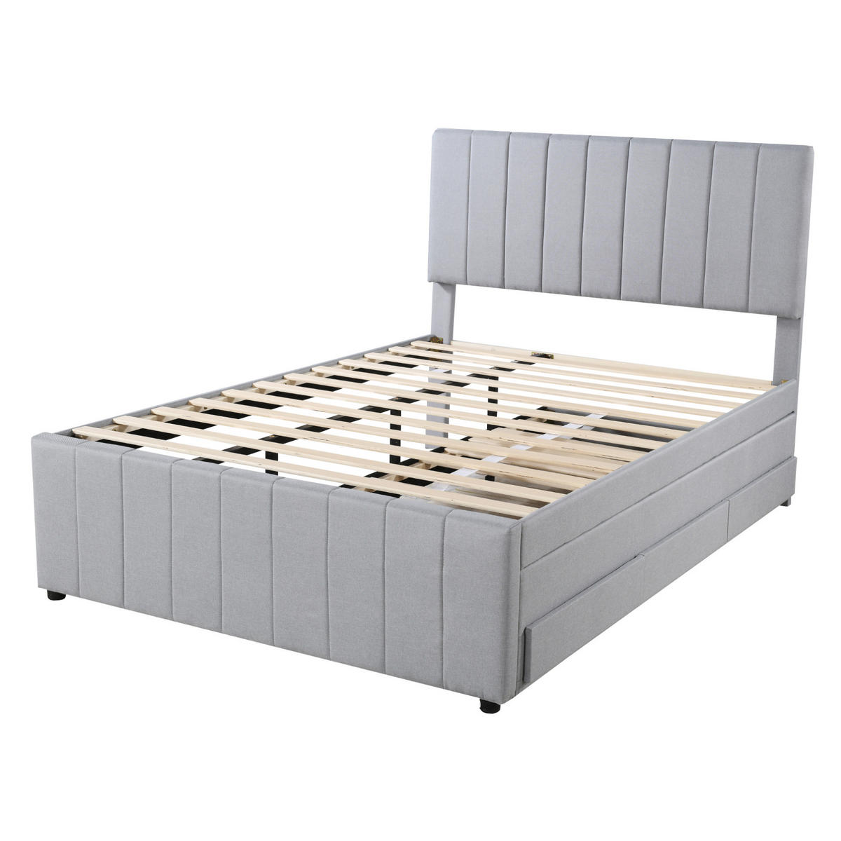 POLSTERBETT 140/200 cm grau mit Ausziehbett und Schubladen - Grau, Textil (140/200cm) - OKWISH