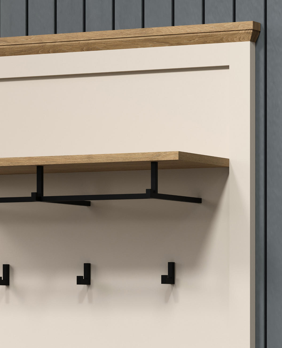GARDEROBENPANEEL Kaschmir, Stein Eiche Landhaus 76 x 100 cm, Wandgarderobe mit Kleiderstange - Kaschmir/Eichefarben, Holzwerkstoff (76/100/26cm) - Top.Furn