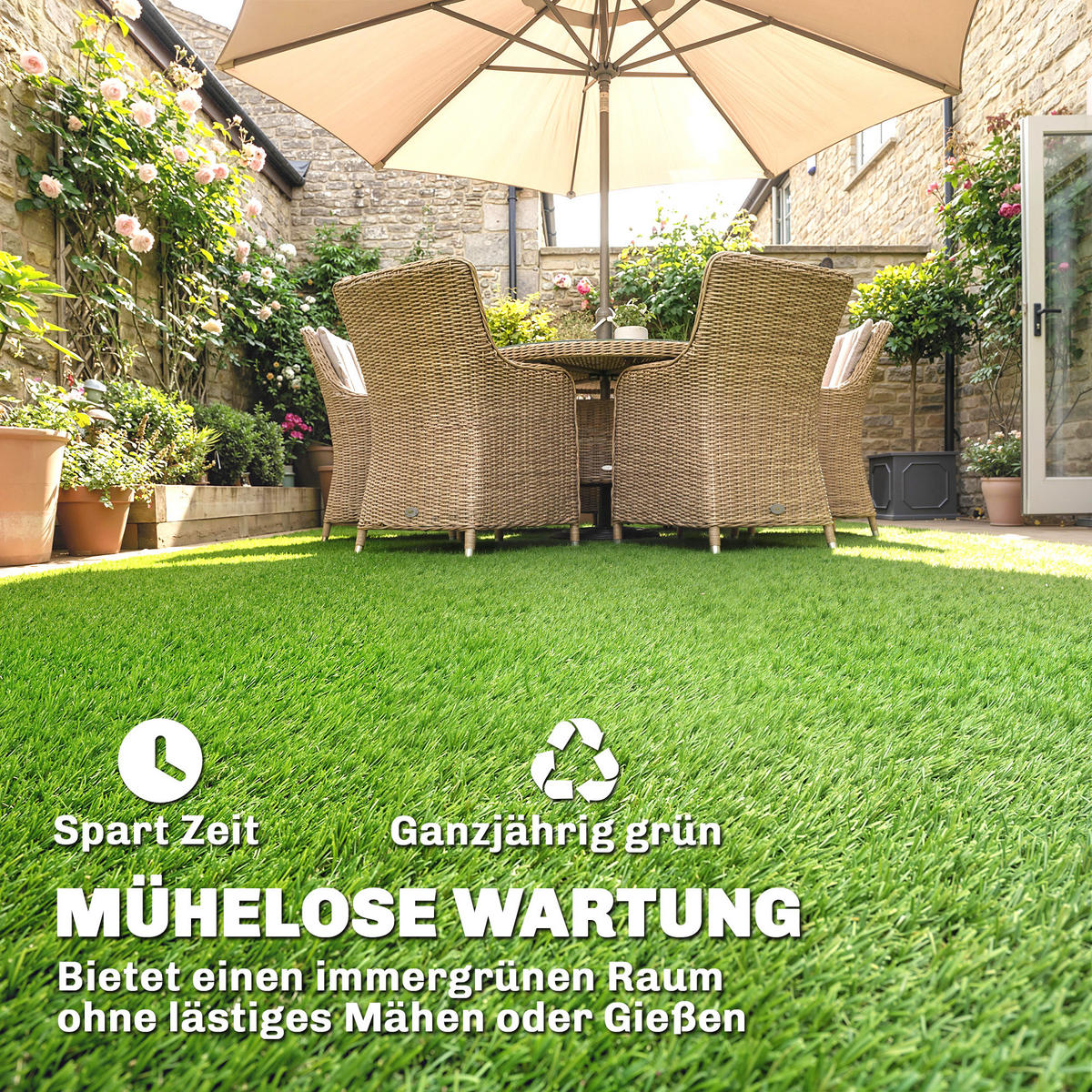 ROLOVANÝ trávník PP-BSF-styrol-butadien-latex zelený - zelená barva, plast/umělá hmota (400/100/2.5cm) - Outsunny