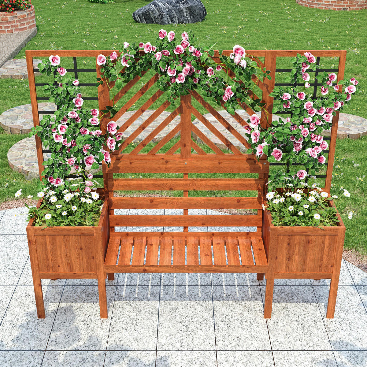BLUMENTOPF 170/42/145 cm Braun mit Spalier als Rankhilfe - Braun, Holz (145/42/170cm) - Oxeza