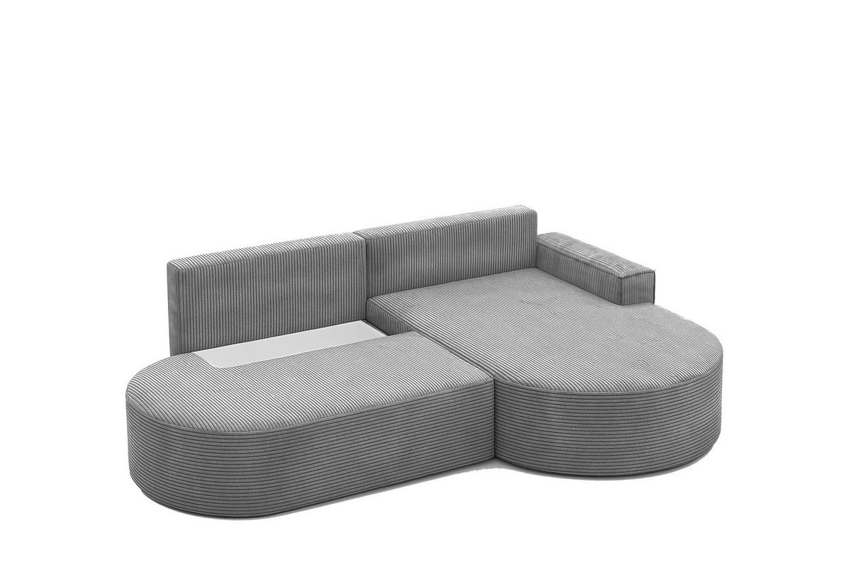 ECKSOFA mit Schlaffunktion und Bettkasten Modena Runden stoff Poso Silber Rechts - Silberfarben, Holz/Textil (278/179cm) - Kaiser Möbel