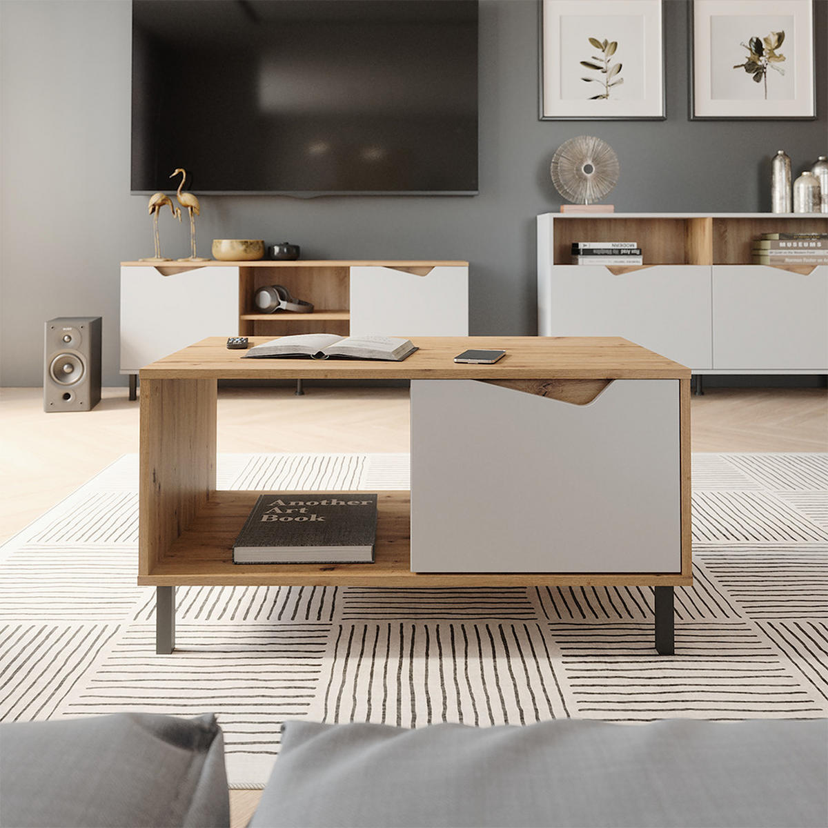 KONFERENČNÍ STŮL Marelle Bílá/Artisan - bílá, kompozitní dřevo (50/90/47cm) - Vicco