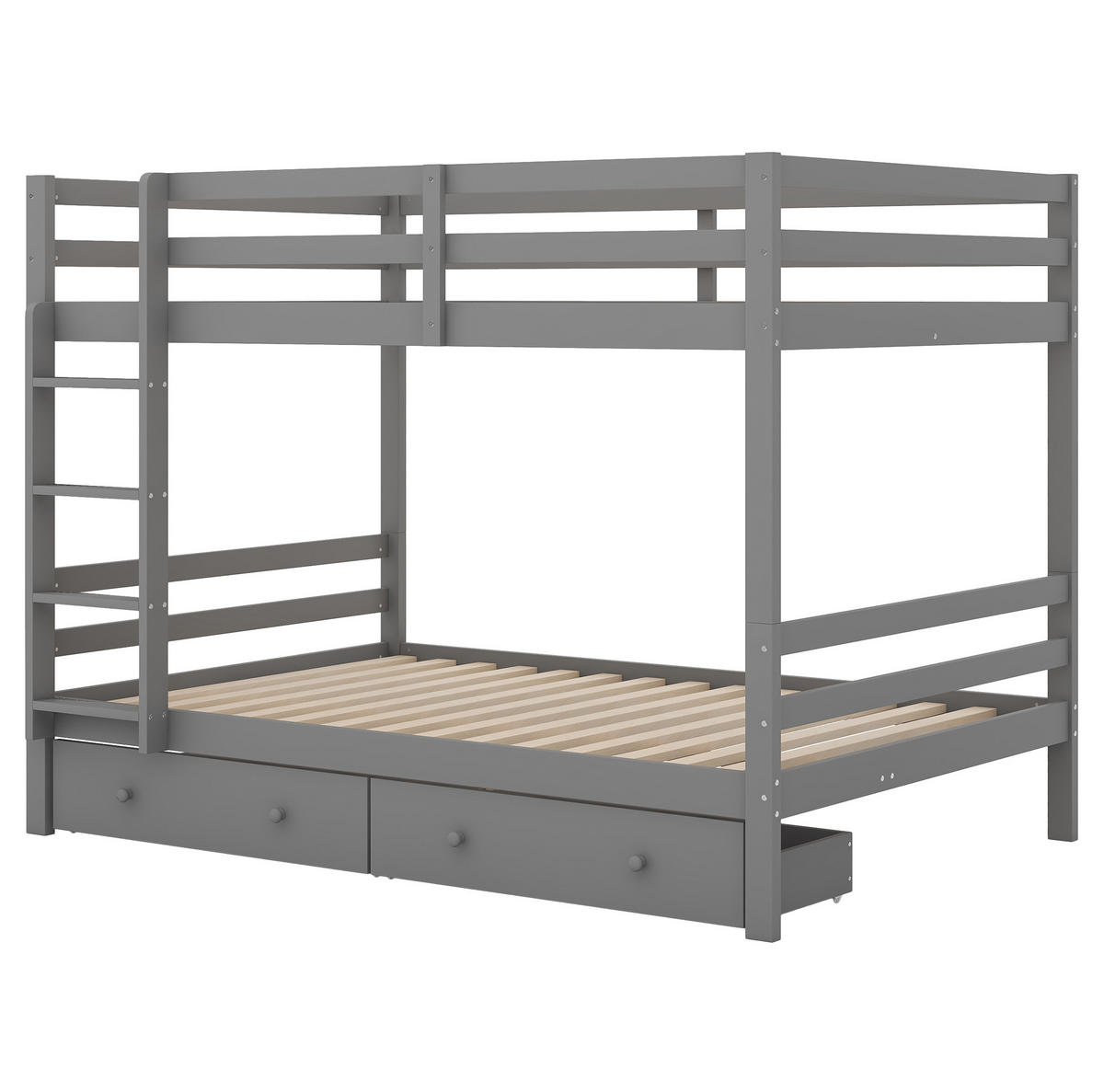 ETAGENBETT aus Kiefernholz 140x200 cm Grau mit Schubladen, Stauraum und hohem Geländer - Grau, Holzwerkstoff (140/200cm) - Modfu