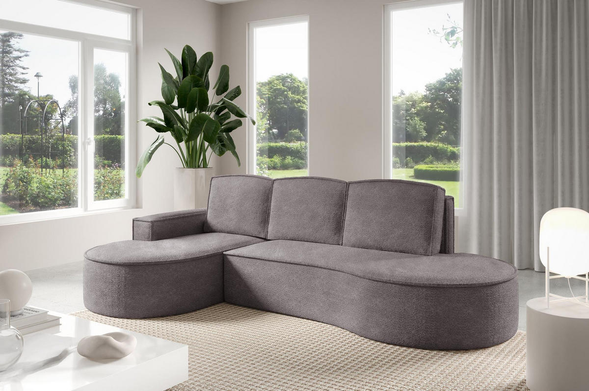 ECKSOFA Flow Grau, mit Schlaffunktion und Kissen in Abriamo Stoff, linke seite - Grau, Holzwerkstoff/Textil (277/157cm) - Bettso