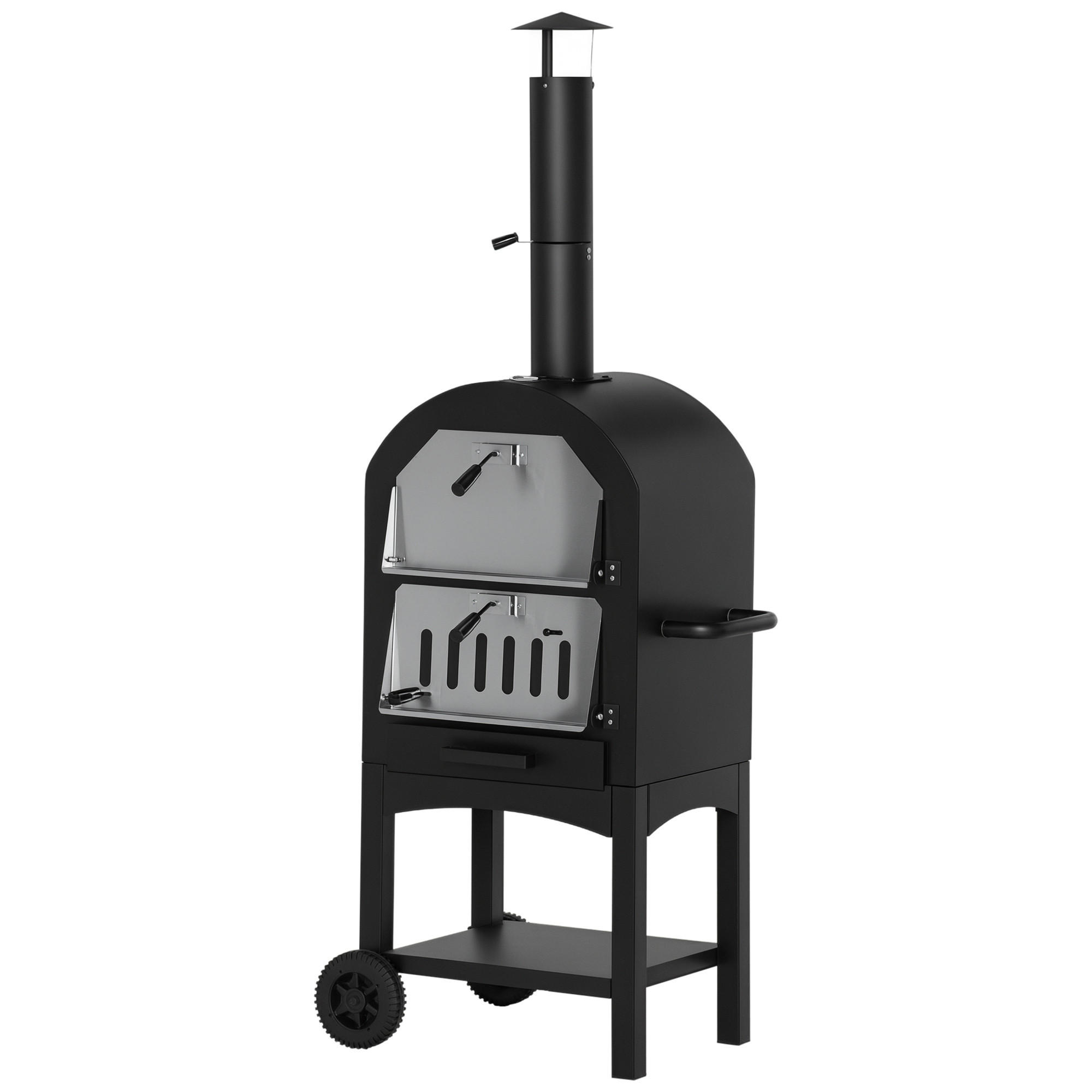 PIZZAOFEN DE-13746 auf Rollen mit Temperaturanzeige Schwarzgrau - Schwarz, Metall (54/161/63cm) - ComfortXL