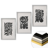 WANDBILDER 3er Set - 40x60 cm Silberner Rahmen - Abstrakte Pflanzenmuster - Silberfarben, Kunststoff (40/60cm) - ArtPrintCave