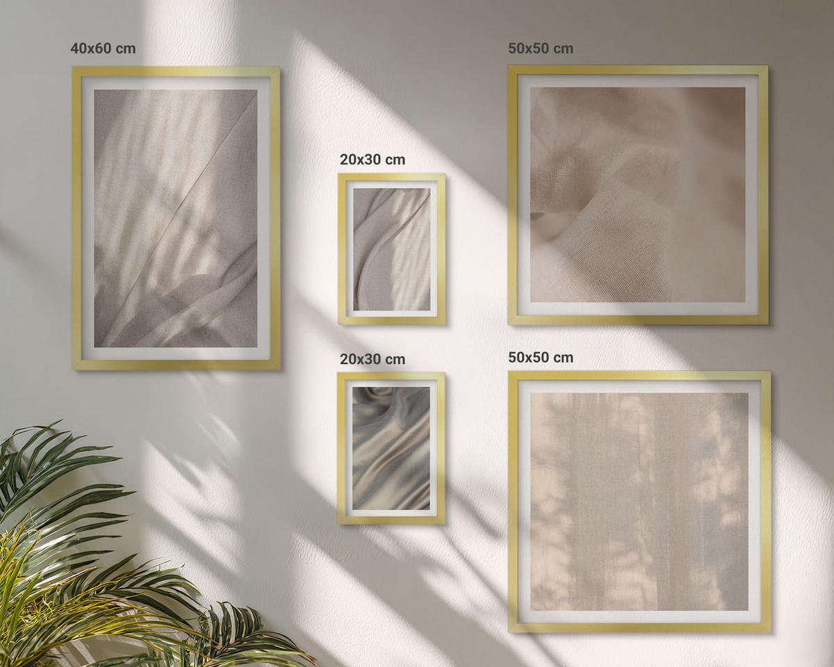 WANDBILDER 5er Set - 50x50 cm & 20x30 cm & 40x60 cm Goldrahmen - Nahaufnahme von natürlichen Boho-Stoffen - Goldfarben, Kunststoff (40/60cm) - ArtPrintCave