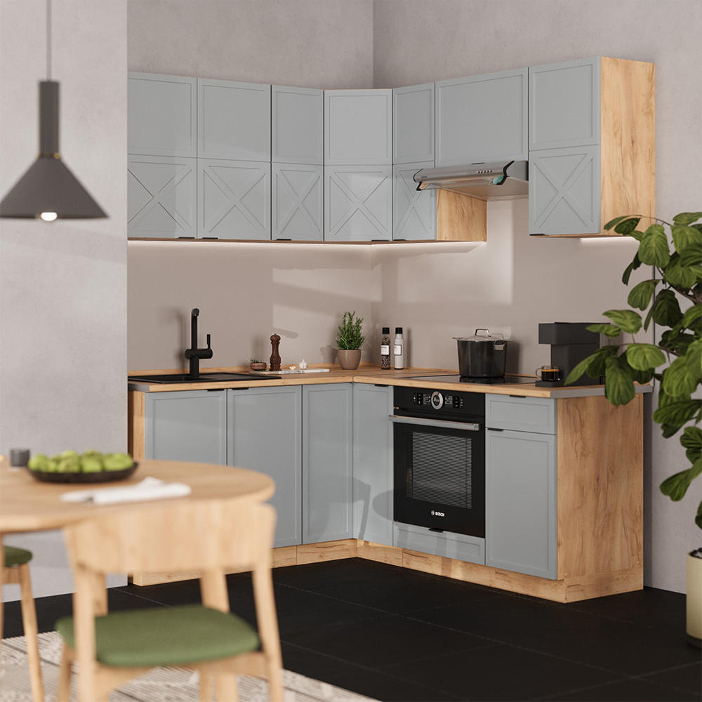 ECKKÜCHE Fame-Line Hellblau-grau/Goldkraft Eiche 160 x 190 cm AP Anthrazit - Honigeiche/Blaugrau, Holzwerkstoff (190/81.6/60cm) - Vicco