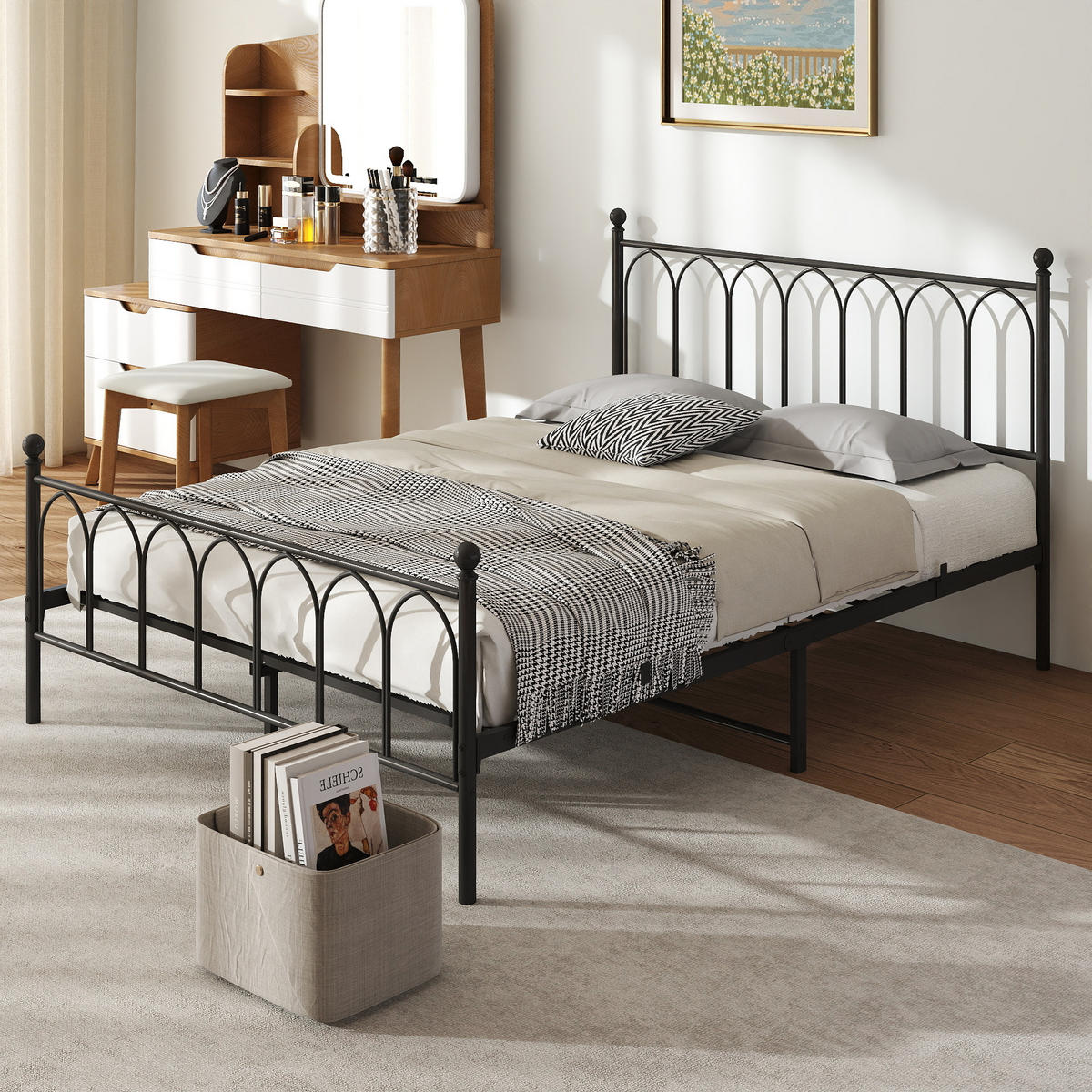 EINZELBETT 140/200 cm Schwarz Bettgestell aus Metall - Schwarz, Metall (140/200cm) - OKWISH