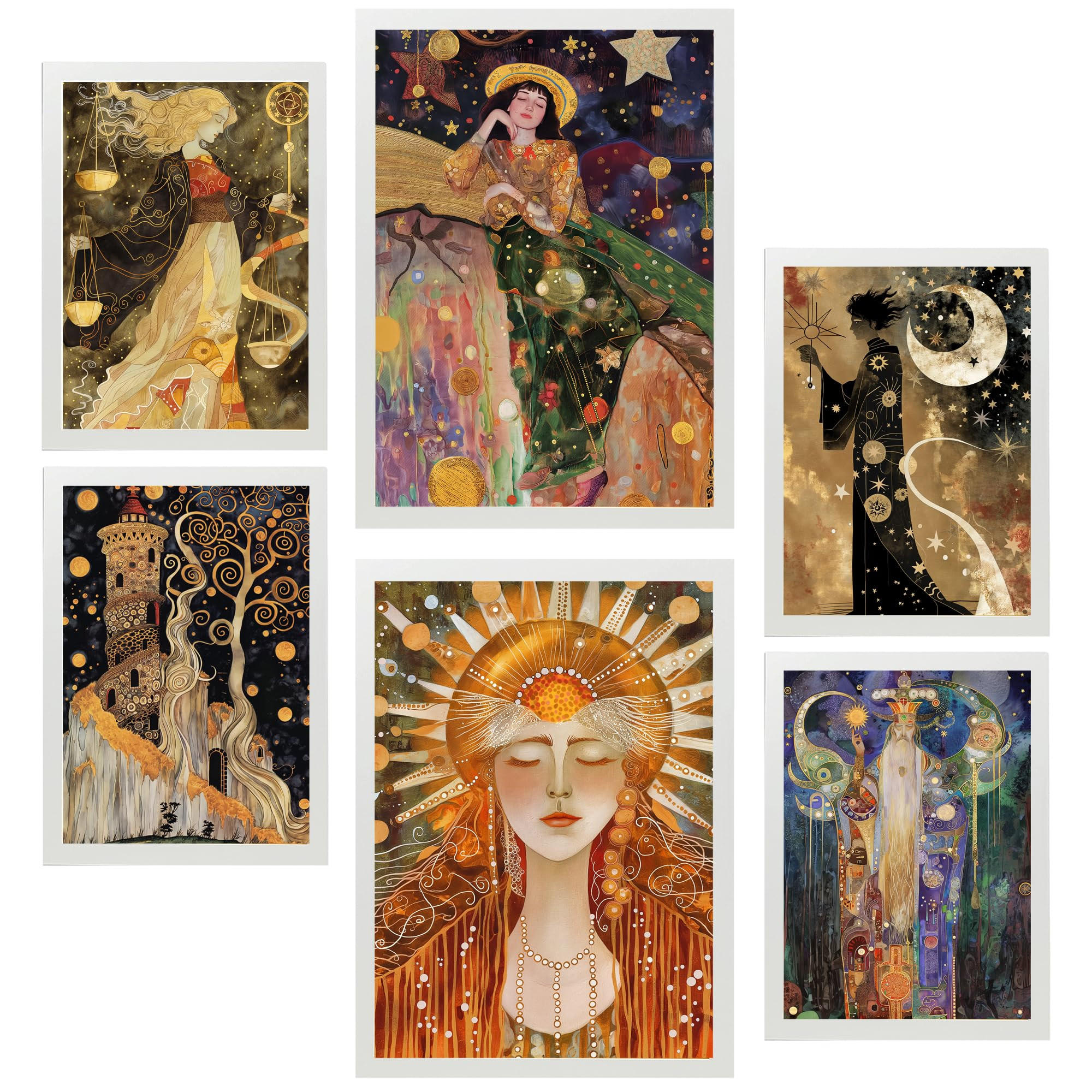 POSTER Set Mit 6 Tarocchi Arcani Cartomanzia A3 & A4 Weißer Rahmen - Weiß, Papier (29/3cm) - Nacnic