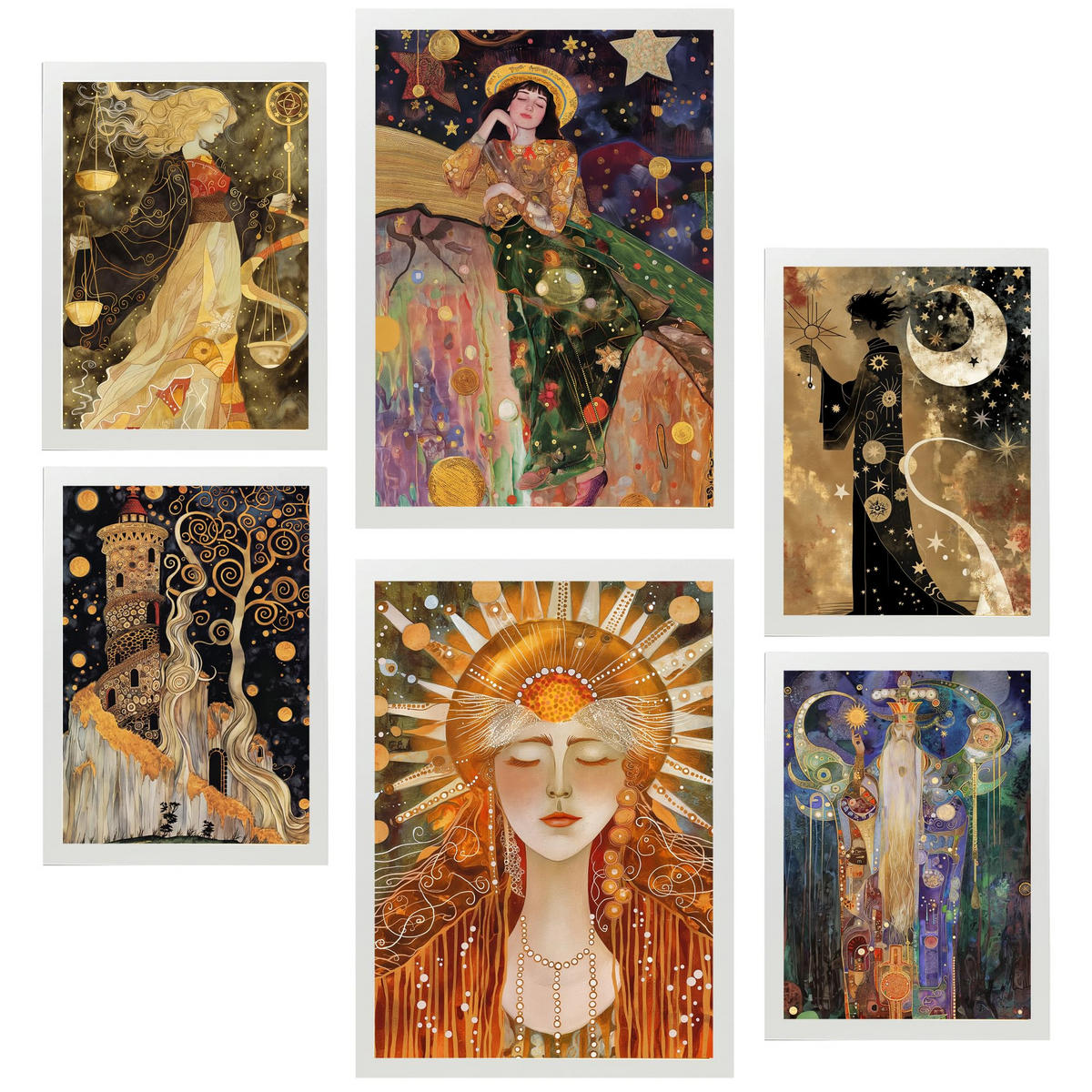 POSTER Set Mit 6 Tarocchi Arcani Cartomanzia A3 & A4 Weißer Rahmen - Weiß, Papier (29/3cm) - Nacnic