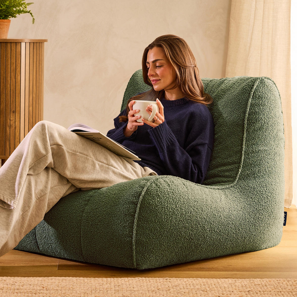 SITZSACK aus Boucle Swoop - Olivgrün, Textil (82/74/92cm) - icon