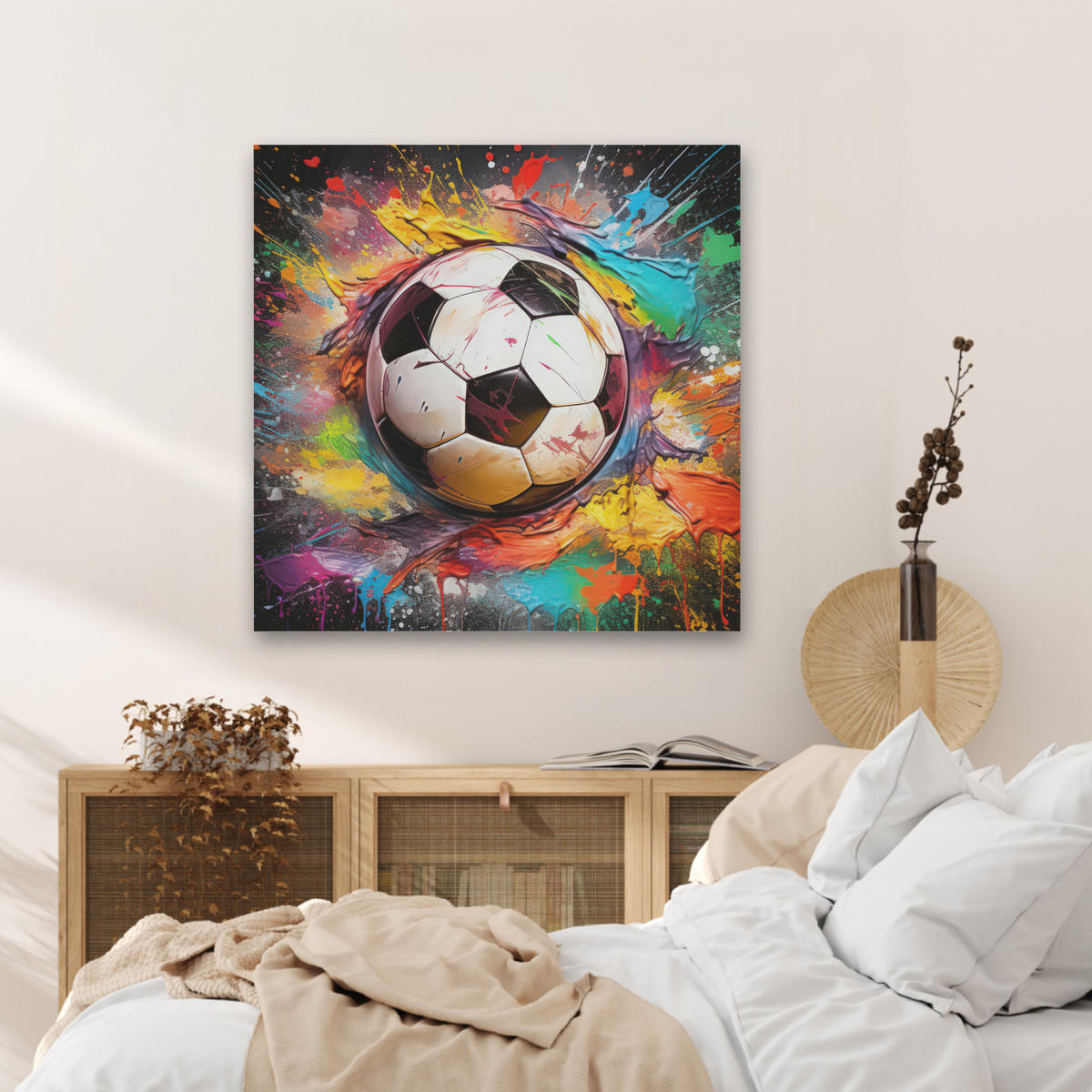 AKUSTIKBILD Fußball - Farbe - Farben - Schwarz - Weiß Akustikpaneele 80x80 cm - Weiß, Kunststoff (80/80/0.9cm) - MuchoWow