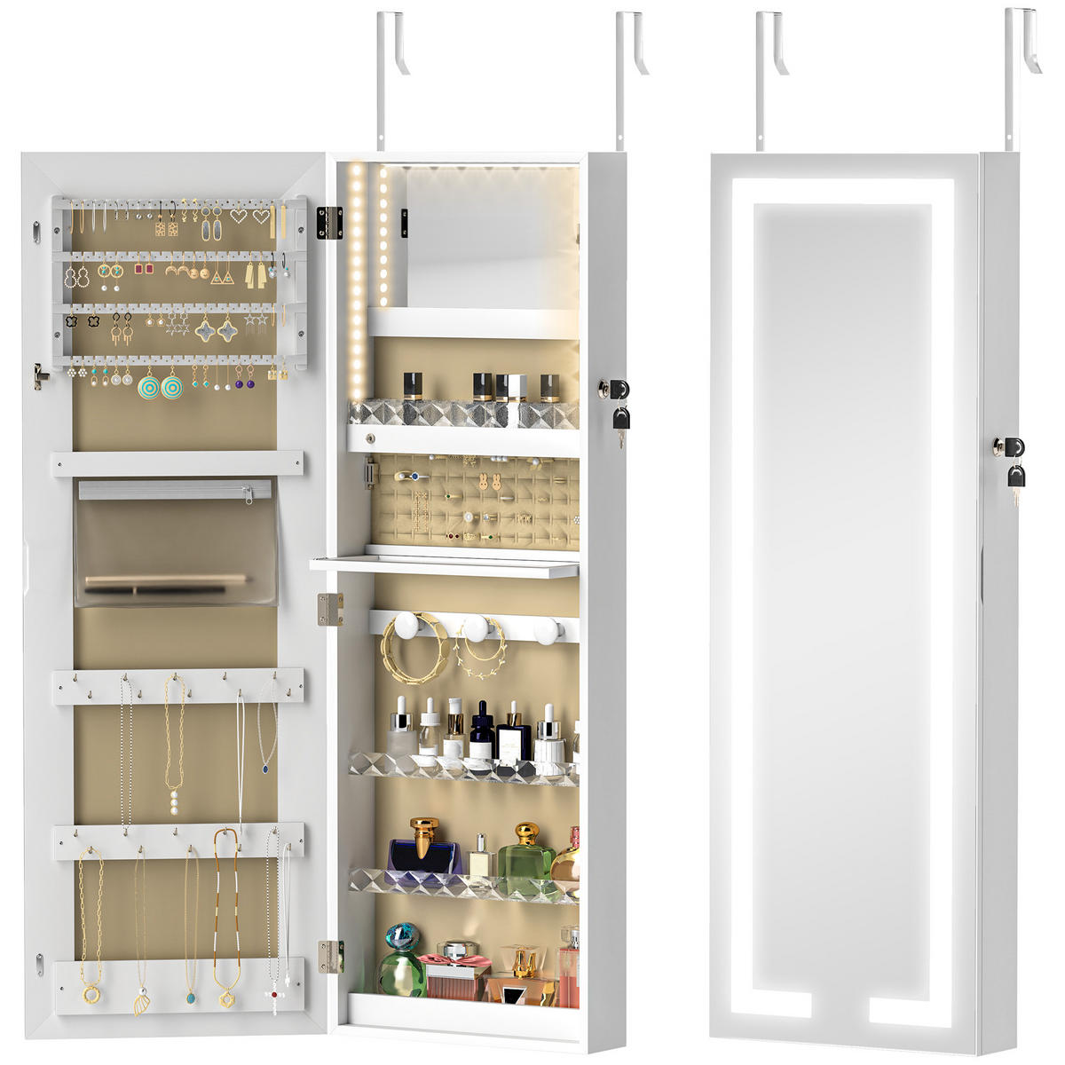 STANDSPIEGEL DE-18886 mit LED, abschließbar Weiß - Weiß, Holzwerkstoff (37/108/10.5cm) - ComfortXL