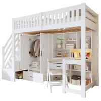 HOCHBETT 90/200 cm mit Schreibtisch, Ablageleiter, Kleiderschrank und Schubladen aus Kiefernholz, Weiß - Weiß, Holz (90/200cm) - Redom