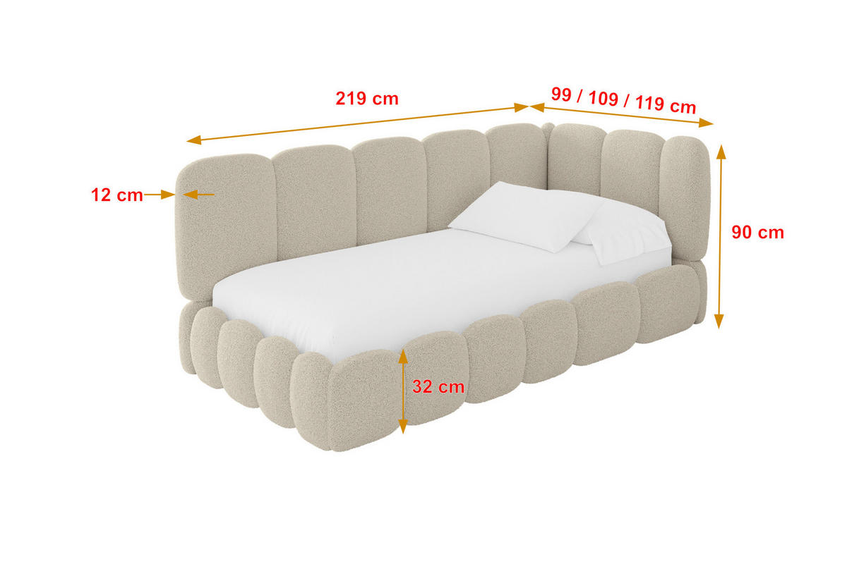 EINZELLBETT Jugendbett mit Bettkasten und Matratze H3/H4, Links - AVRY 80x200 Dunkelbeige - Cappuccino, Holzwerkstoff/Textil (80/200cm) - ALTDECOR