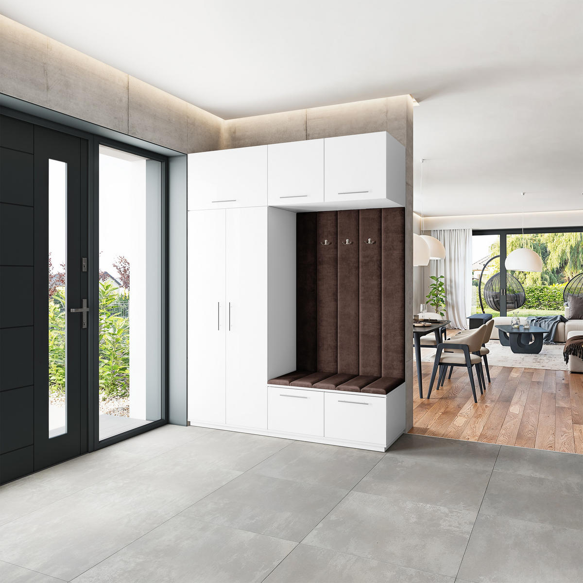 GARDEROBENSCHRANK REMA 180/240/60 cm Modern Garderobe-Set Weiß - Weiß/Braun, Holzwerkstoff (180/240/60cm) - MASSENO