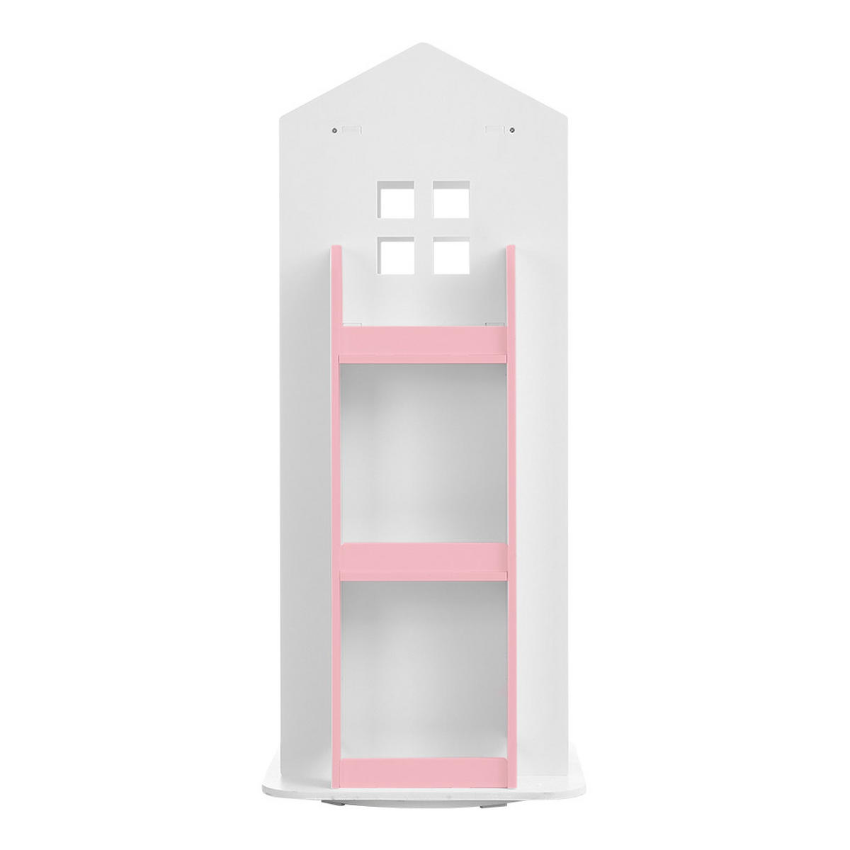 KINDERBÜCHERREGAL aus WPC-Platte in Weiß Rosa Drehbar Hausform Praktisch Sicher für Kinder 41 x 41 x 95 cm - Weiß/Rosa, Holzwerkstoff (41/96/41cm) - Livingandhome