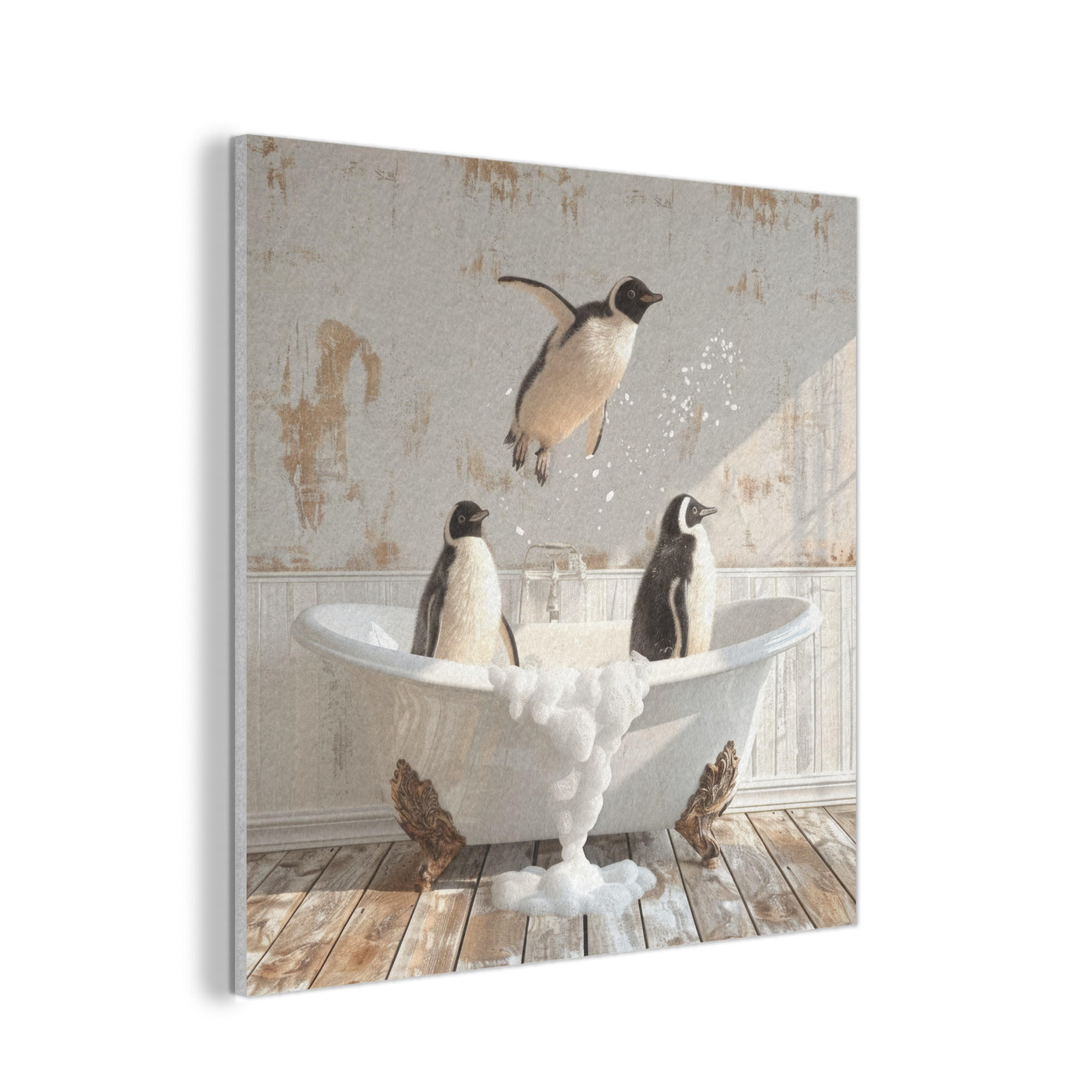 AKUSTIKPANEEL Vintage - Pinguin - Badewanne - Schaumstoff 90x90 cm - Schwarz, Textil (90/0.9/90cm) - MuchoWow