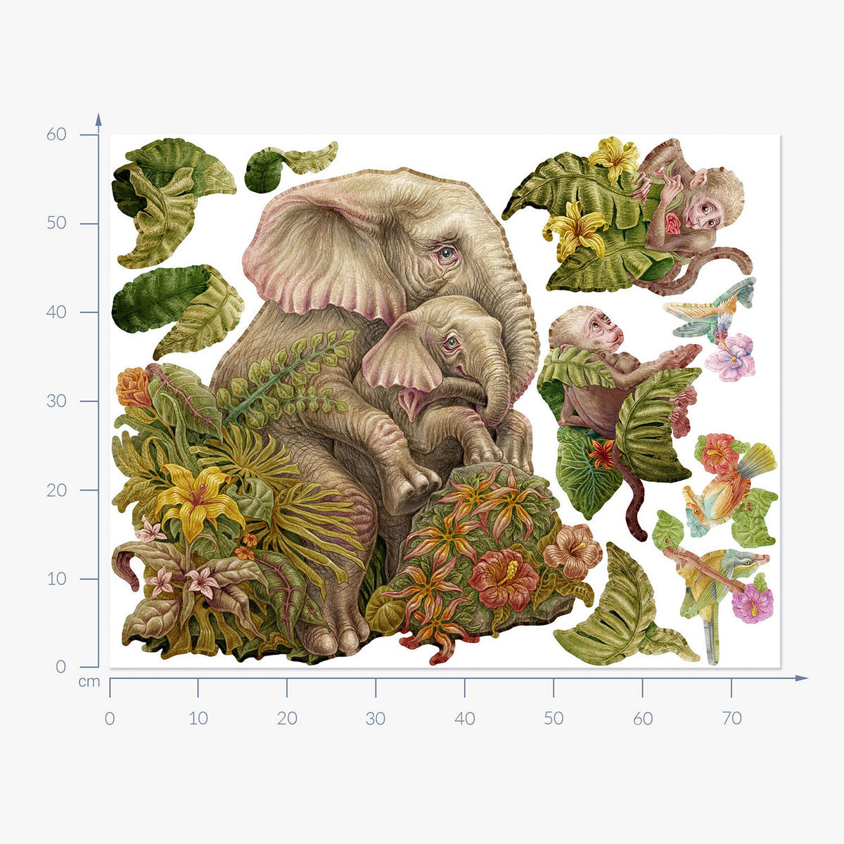 WANDAUFKLEBER 60x75cm - Tropische Blätter - Multicolor, Kunststoff (60/75/0.1cm) - Wallfluent