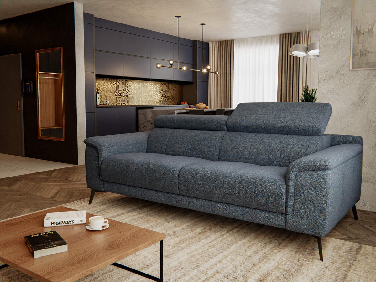 SOFA FIERO 3-Sitzer, dunkelblau - Schwarz/Dunkelblau, Holzwerkstoff/Textil (212/82/103cm) - Courtois Laville