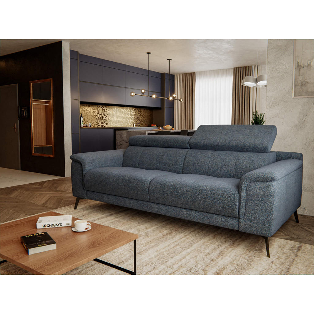 Thumbnail - Courtois Laville Sofa, Dunkelblau, Textil, Rechteckig, 212x82x103 cm, Wohnzimmer, Sofas & Couches, Sofas, 3-Sitzer Sofas