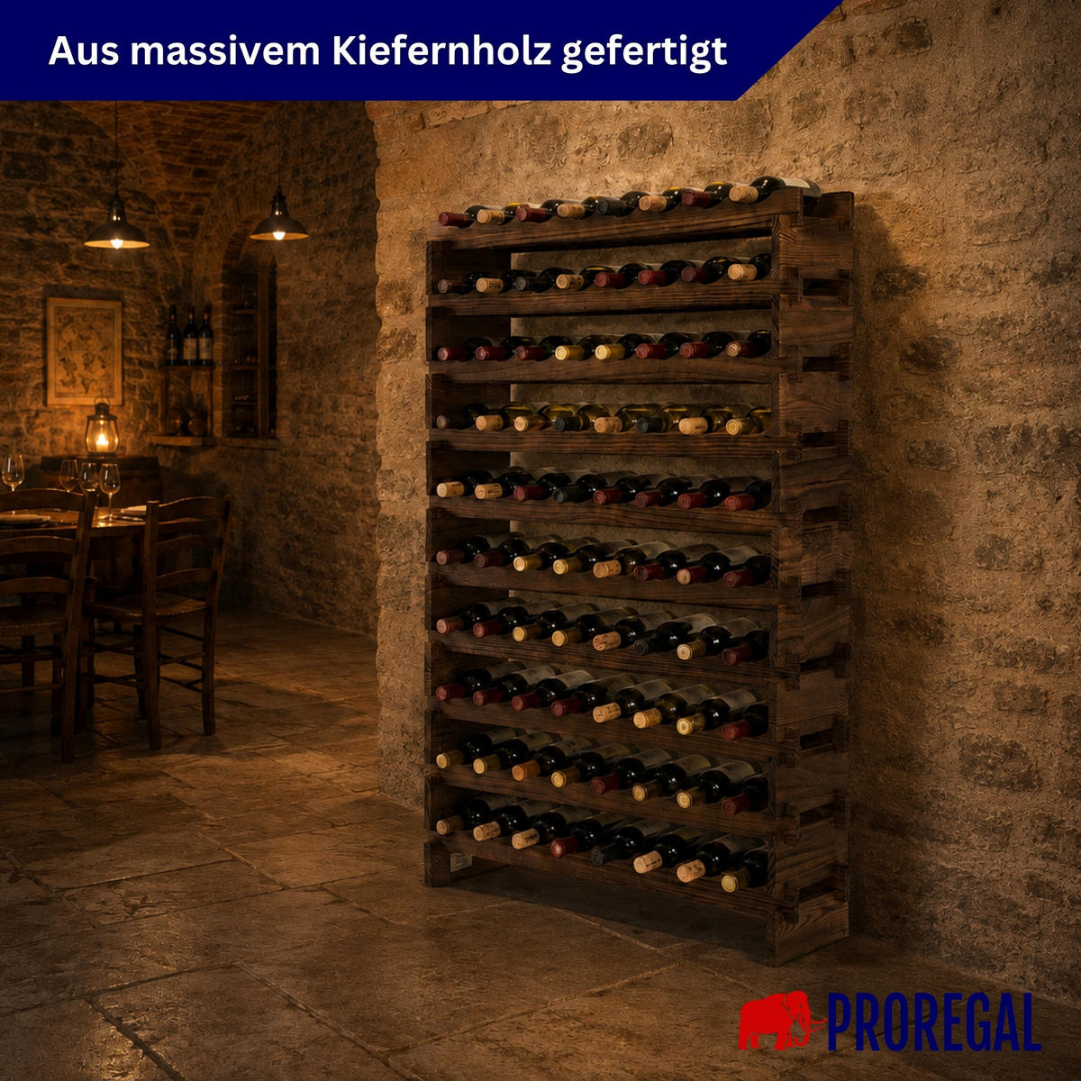 WEINREGAL NAVARRA aus Holz 135x84x28cm 80 Flaschen auf 10 Ebenen Braun geölt - Braun, Holz (84/135/28cm) - PROREGAL