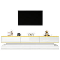TV-SCHRANK 200x40cm Lowboard 3 Schubladen Hochglanz Weiß goldene Kante - Weiß, Holz (50.5/14/112.5cm) - FLIEKS