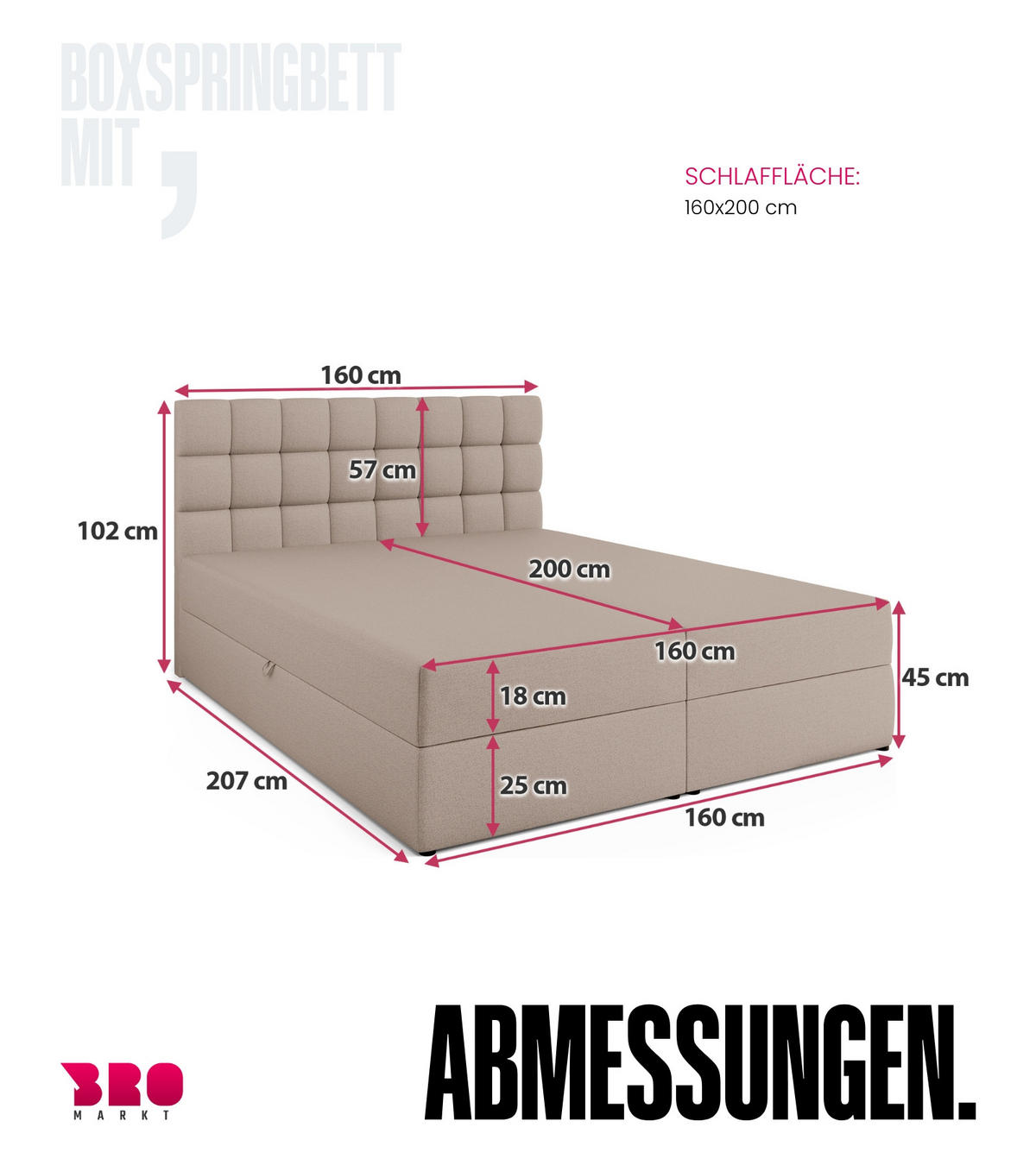 BOXBETT Dakota mit Topper 160/200 Beige - Beige, Textil (160/200cm) - Bromarkt