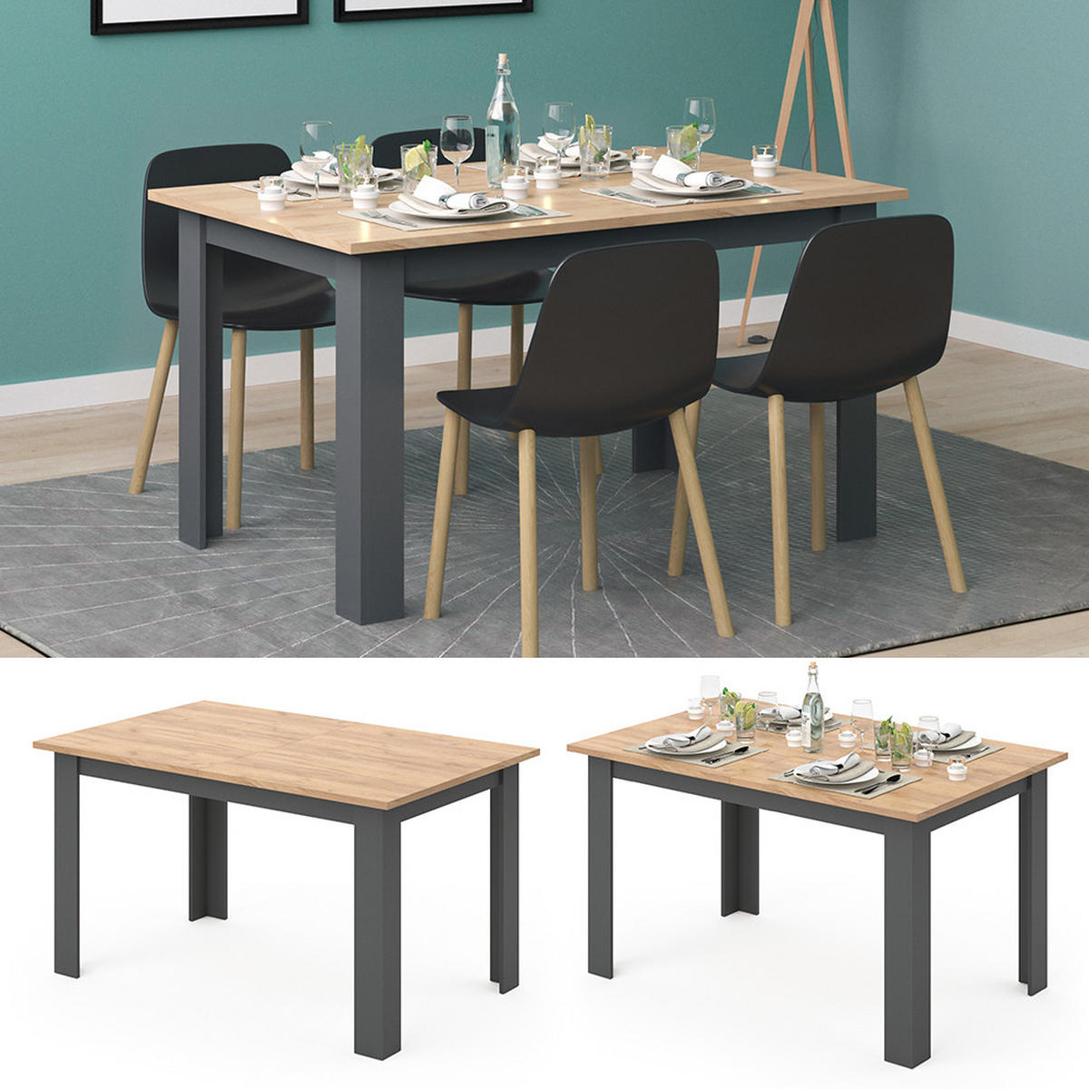 ESSTISCH Karlos Goldkraft Eiche 140 x 90 cm - Eiche Wotan, Holzwerkstoff (90/140/76cm) - Vicco