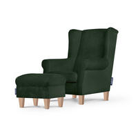 OHRENSESSEL MILES mit Sitzhocker, grün - Eichefarben/Grün, Holzwerkstoff/Buchenholz (82/105/97cm) - KONSIMO®