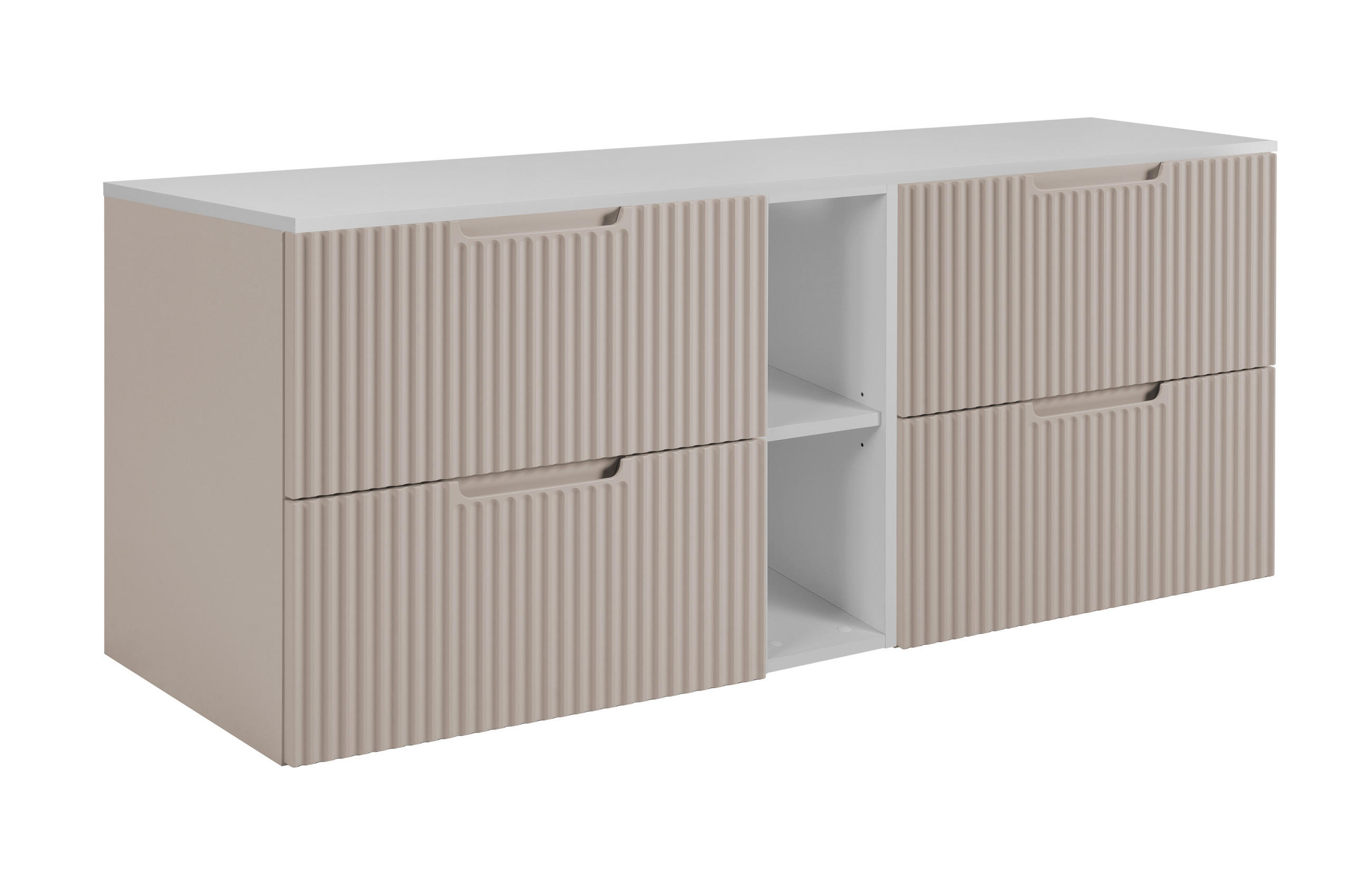 BADEZIMMERSCHRANK : beige/weiß, 140 (2 x 60 + 20) x 58,6 x 46 cm - Beige/Braun, Holzwerkstoff (140/58.6/46cm) - 3XE LIVING