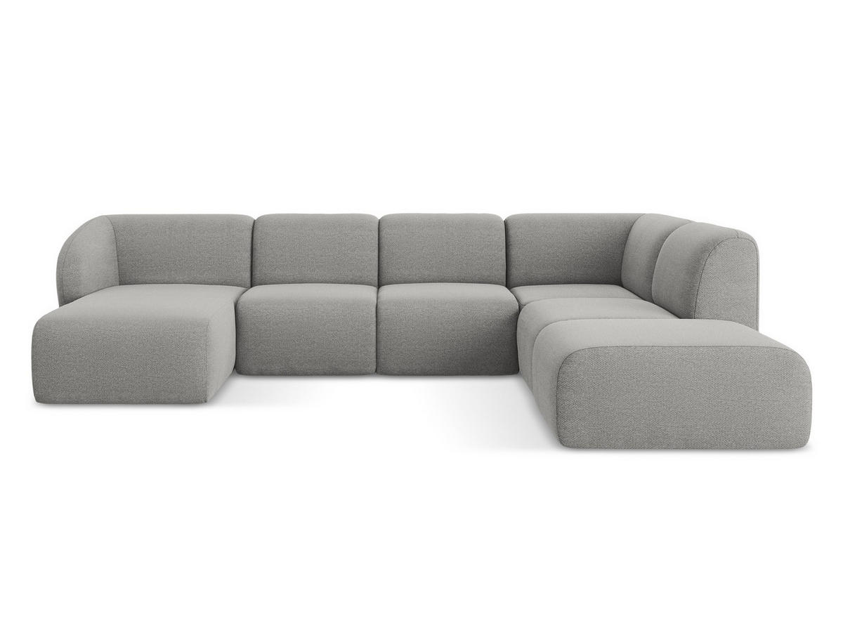 WOHNLANDSCHAFT Bouclé Stoff Grau - Hellgrau/Schwarz, Holzwerkstoff/Kunststoff (325/75/236cm) - Makamii