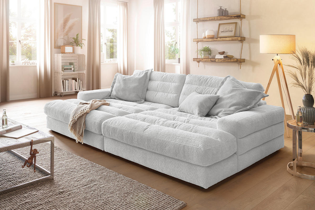 BIG SOFA LANA Hellgrau Webstoff - Hellgrau/Schwarz, Textil (296/83/178cm) - KAWOLA