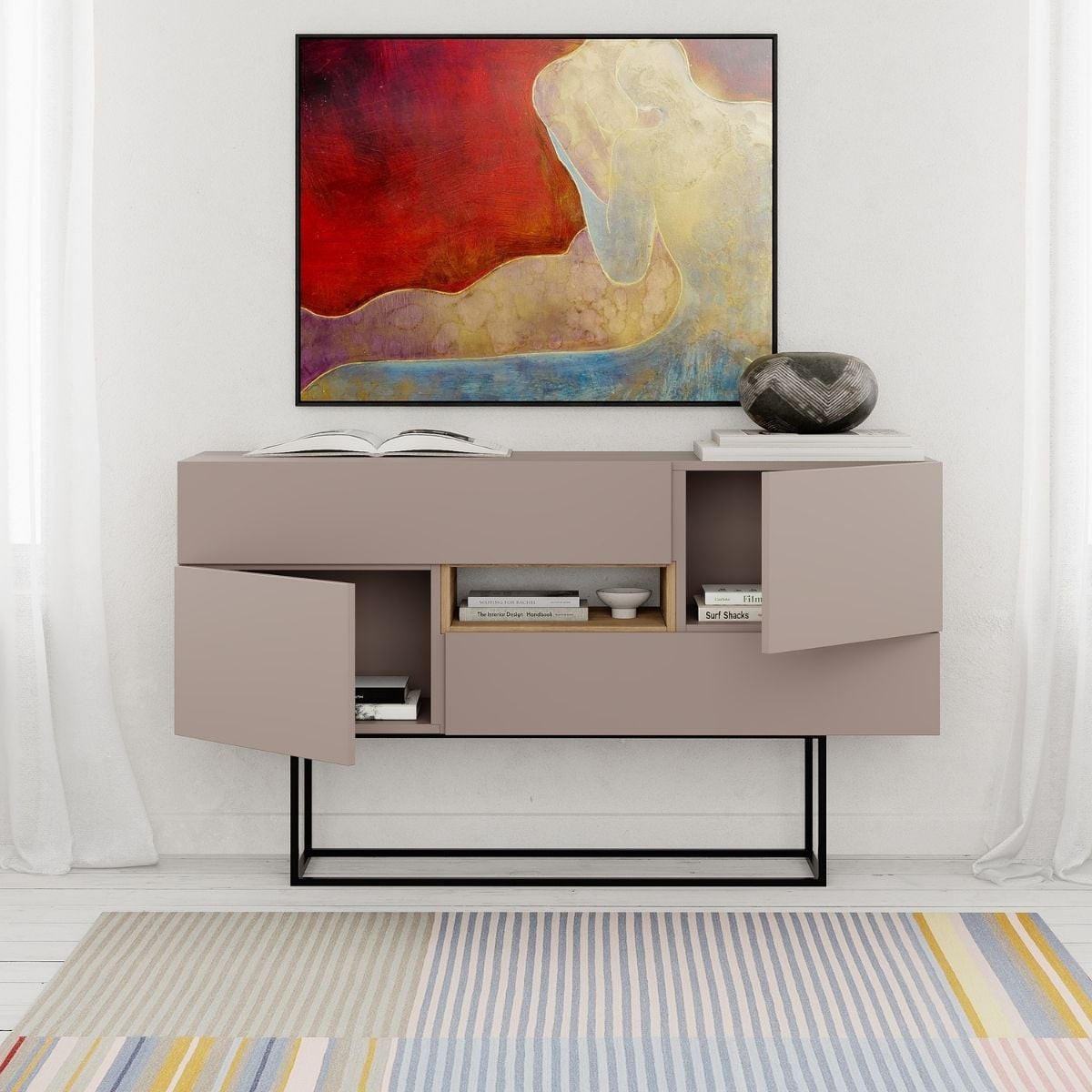 SIDEBOARD 2 Türen 2 Schubladen 1 Nische L145 cm - Titan - Braun, Holzwerkstoff (40/82/145cm) - Calicosy