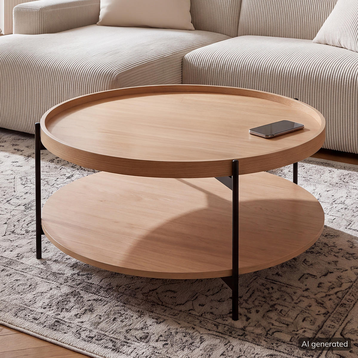 COUCHTISCH - MDF / Metall - Eichefarben, Holzwerkstoff/Metall (82/82/40cm) - home24