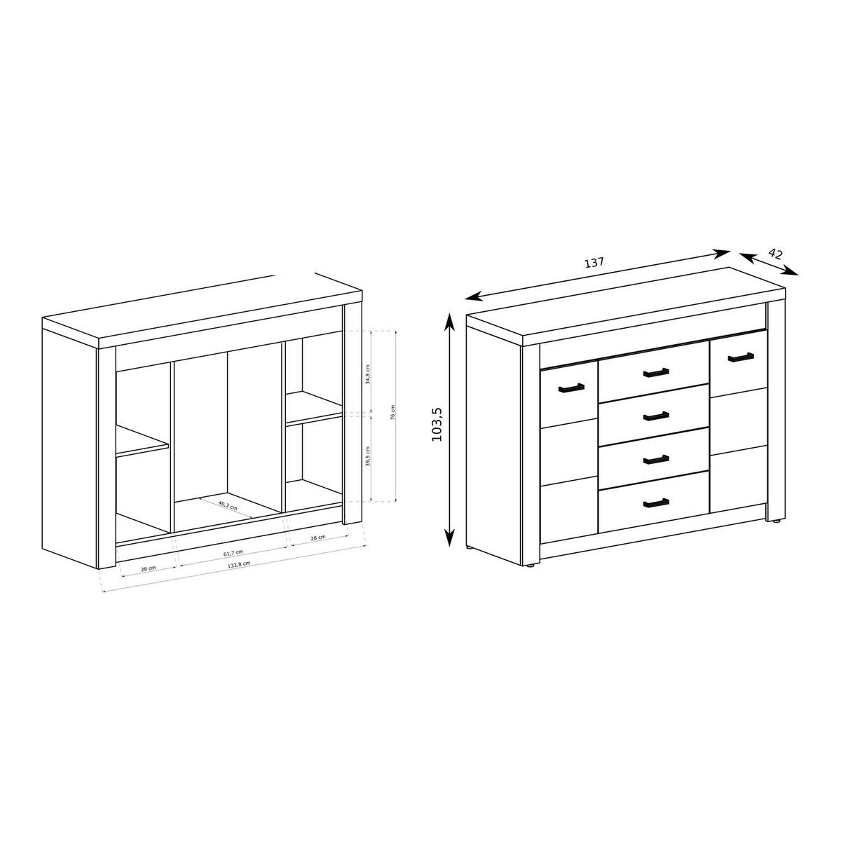 KOMMODE Indianapolis I-7 137 x 103,5 x 42 cm Esche dunkel - Dunkelbraun, Holzwerkstoff/Metall (137/103.5/42cm) - Koseto