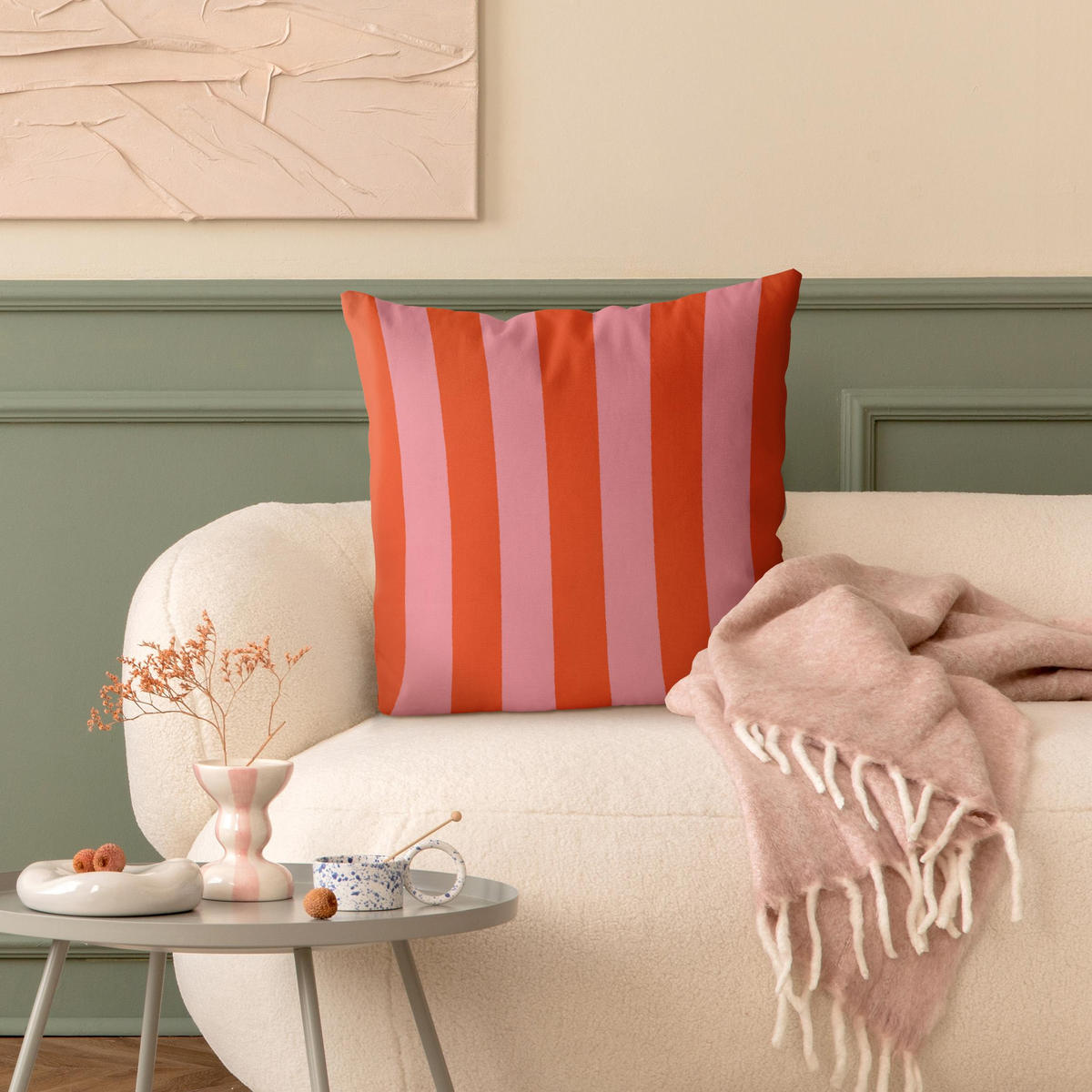 KISSENBEZUG PopArt Sommer Streifen Rosa Orange 40/40 cm - Rosa, Textil (40/40cm) - Bilderwelten