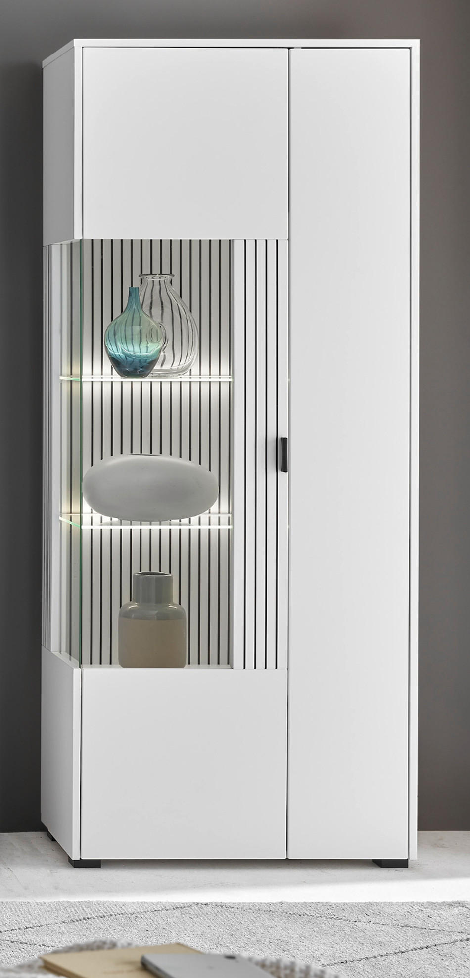VITRINE weiß matt, Vitrinenschrank 75 x 180 cm - Schwarz/Weiß, Holzwerkstoff/Kunststoff (75/180/38cm) - Furn.Design