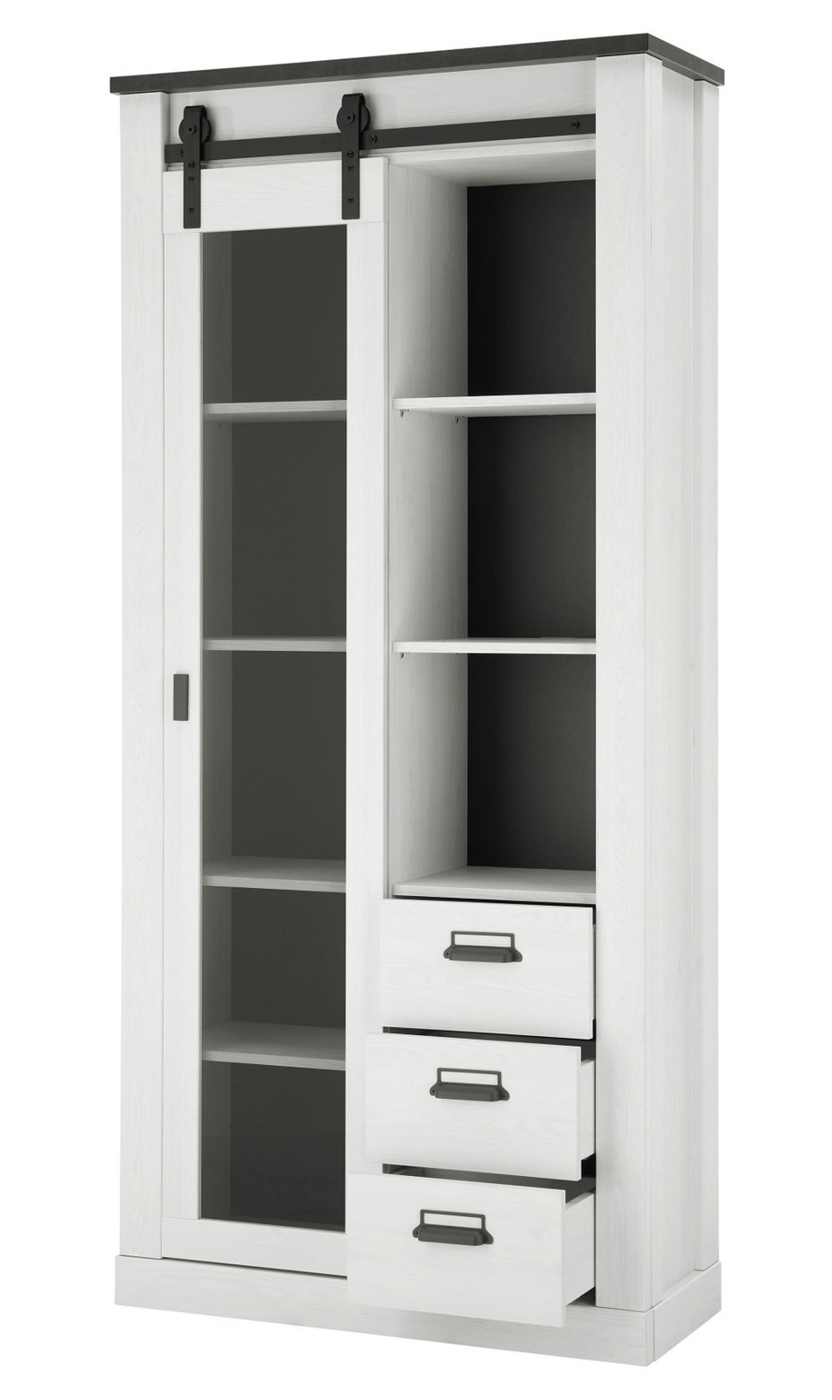 VITRINE weiß Pinie, anthrazit, Landhaus, Vitrinenschrank 93 x 201 cm - Anthrazit/Weiß, Holzwerkstoff/Metall (93/201/38cm) - Furn.Design