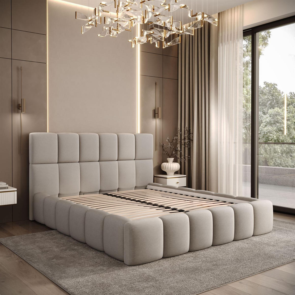 POLSTERBETT VENEZIA mit Bettkasten 120x200, Castel 80 - Greige, Textil (120/200cm) - Lookway