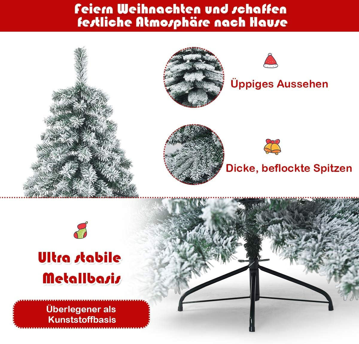 WEIHNACHTSBAUM Weiß - Weiß, Kunststoff (180cm) - COSTWAY