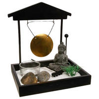 ZEN-GARTEN Buddha mit Gong auf Platte - Schwarz, Holzwerkstoff (12/16/15cm) - Atmosphera Createur d´interieur